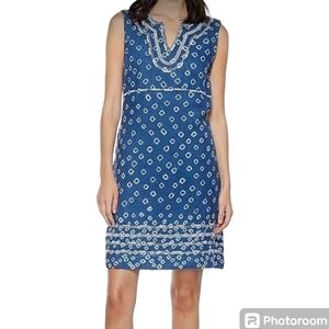 Tommy Bahama Shibori Nights Embridered linen dress indigo small blue‎